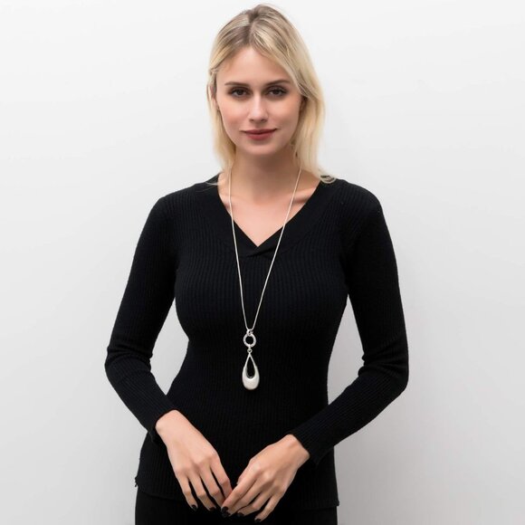 Long Necklaces for Women Waterdrop Pendant Layered Y Statement Bohemian Silver - Picture 2 of 6